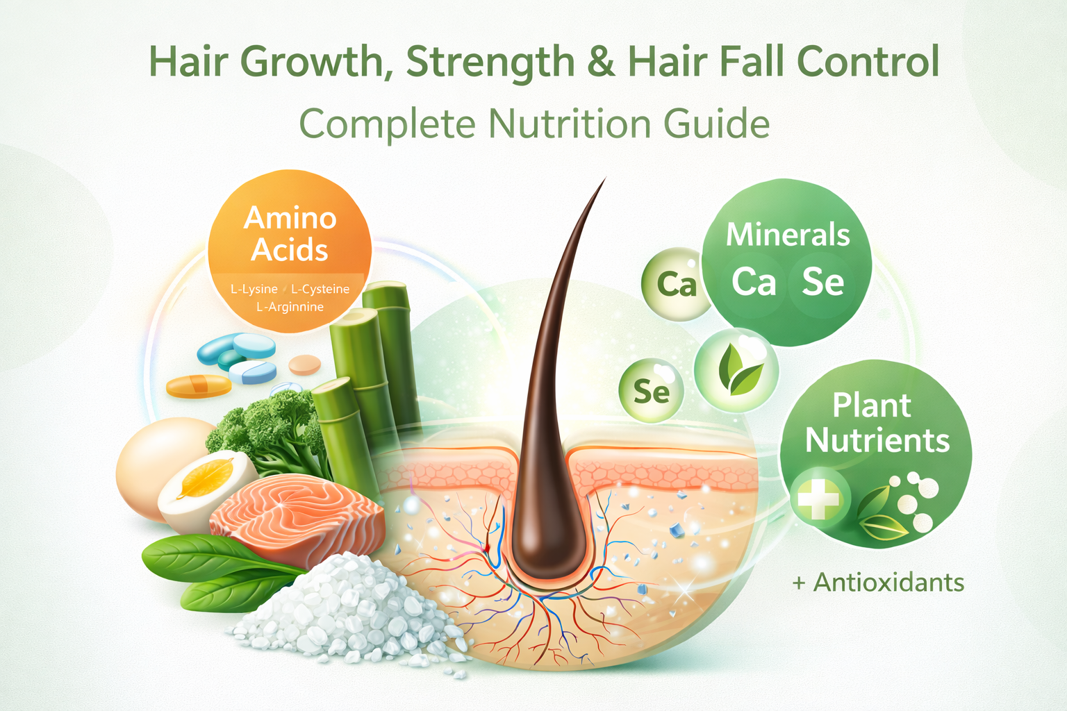 Hair growth and hair fall control supported by amino acids, minerals, and plant-based nutrition
