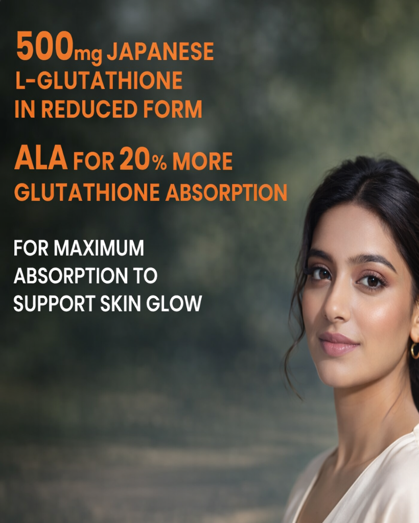 Advanced Gluta Glow – With 7 Potent Antioxidants | Japanese Glutathione for Radiant, Even-Tone & Hydrated Skin with Hyaluronic Acid, Astaxanthin, Pine Bark & ALA to Boost Glutathione Levels