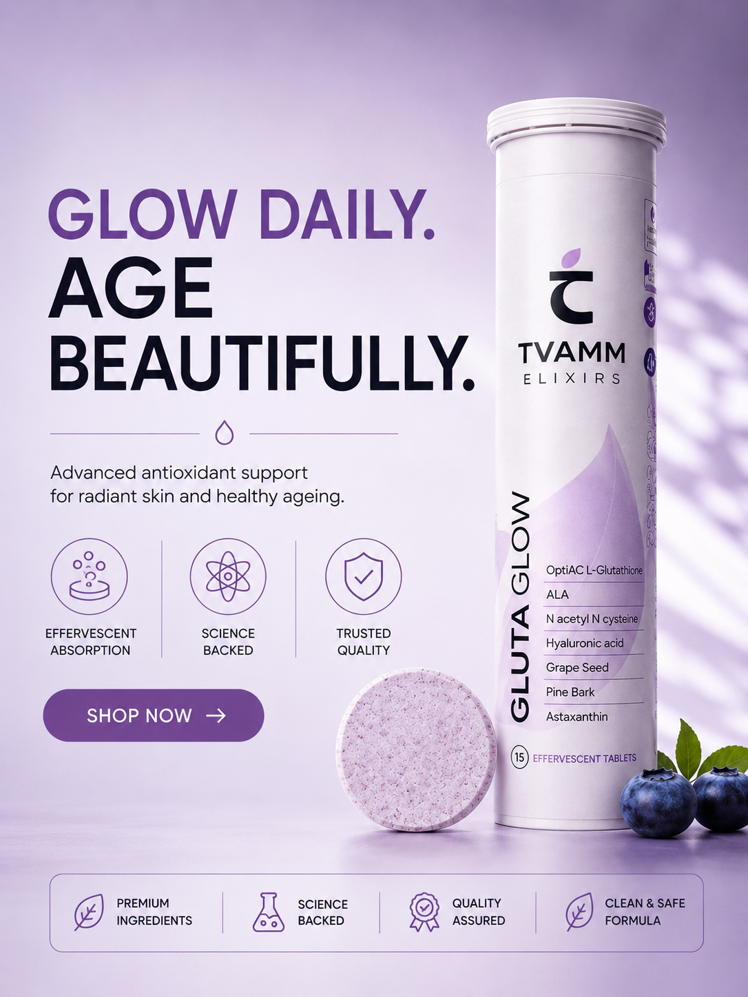 Gluta Glow how to use effervescent tablet drop in water dissolve and drink