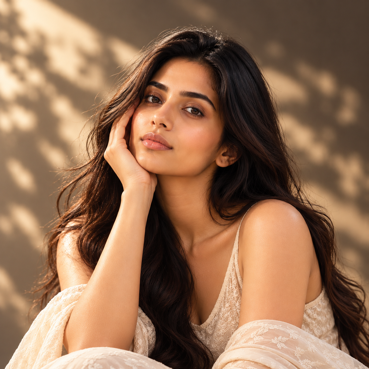 South Asian woman portrait in warm sunlight