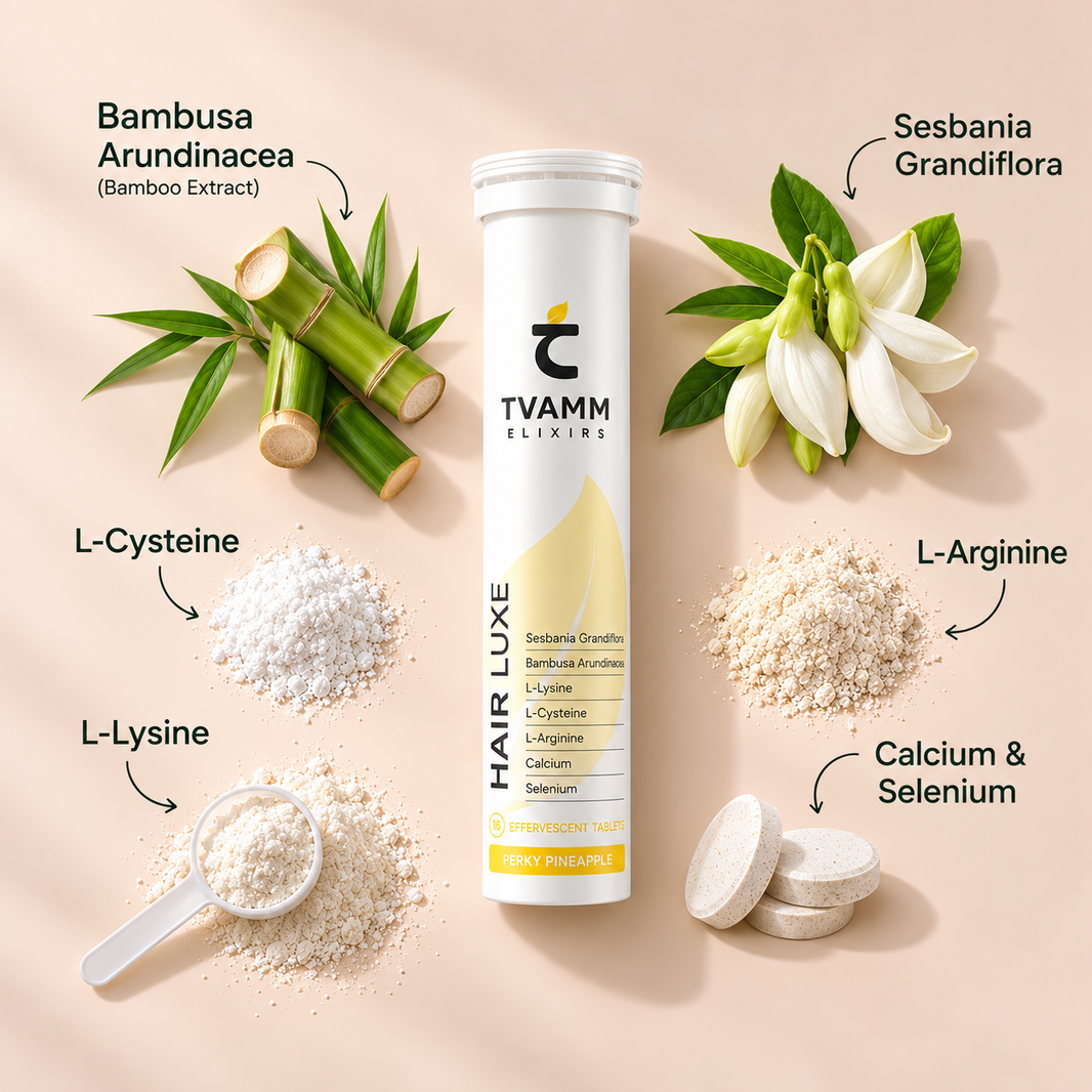 TVAMM Hair Luxe effervescent hair supplement tube, pineapple flavour