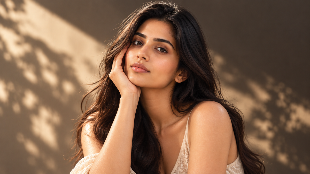 South Asian woman portrait in warm sunlight