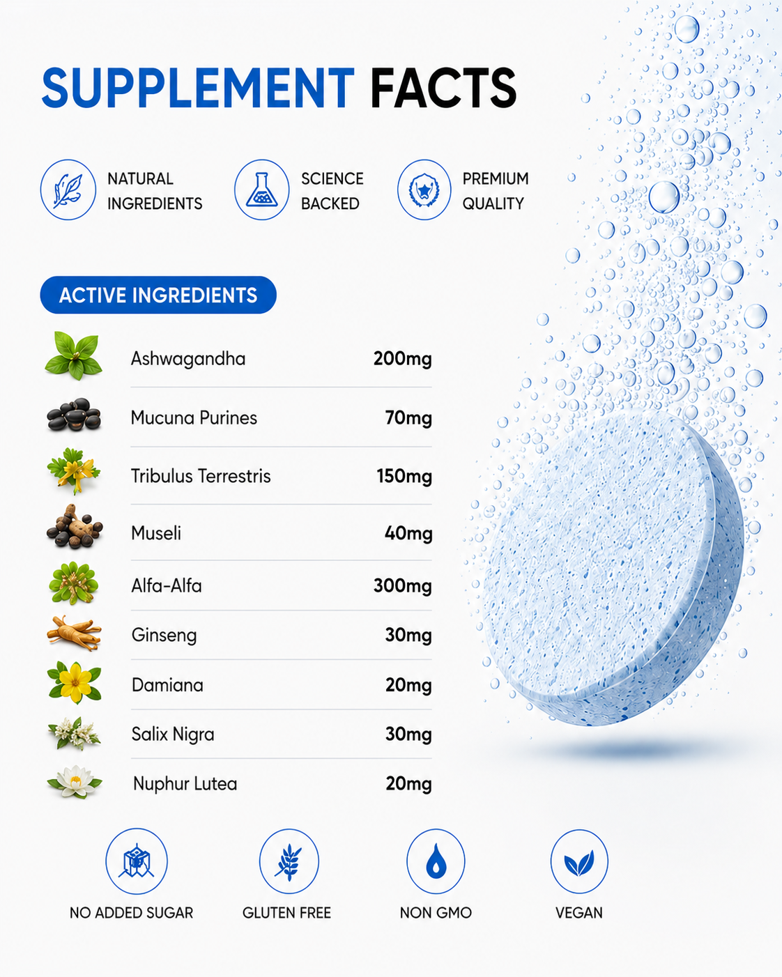 Vital Boost ingredient content showing adaptogen herbs for men energy
